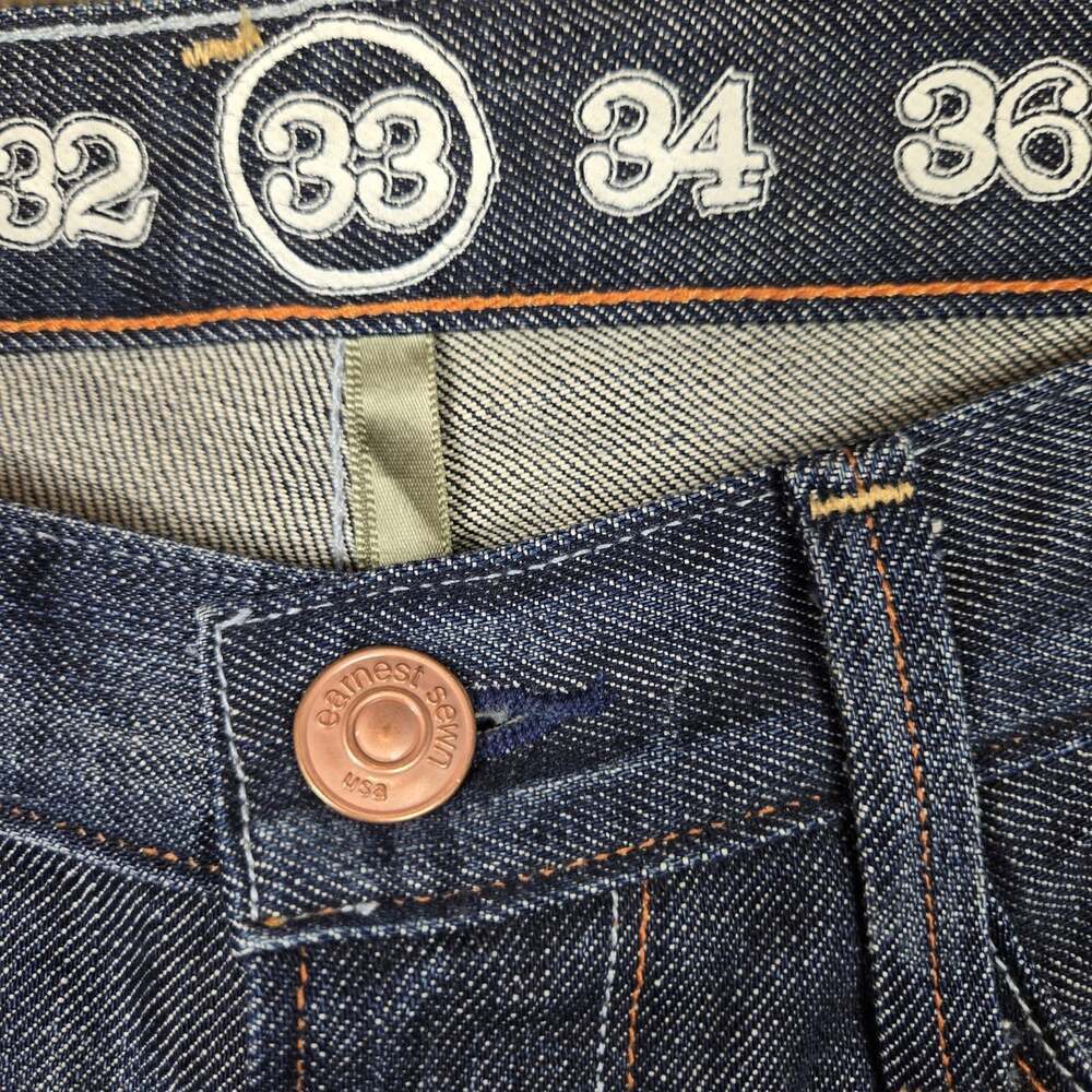 Earnest Sewn Fulton Men’s 33 X 30 Dark Wash Straight Leg Jeans Made USA - Picture 5 of 16